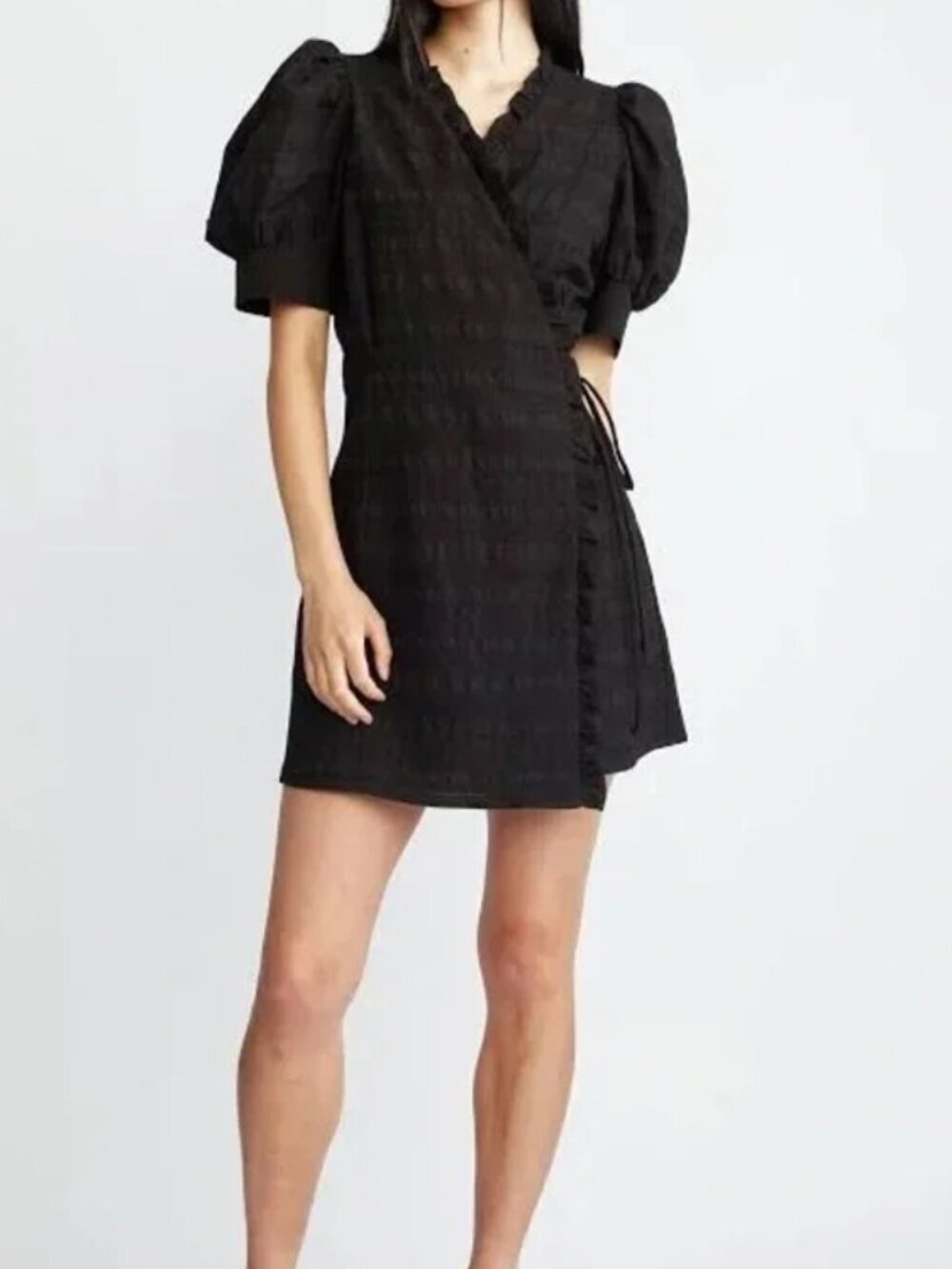 Self Contrast Black Mini Wrap Dress size S